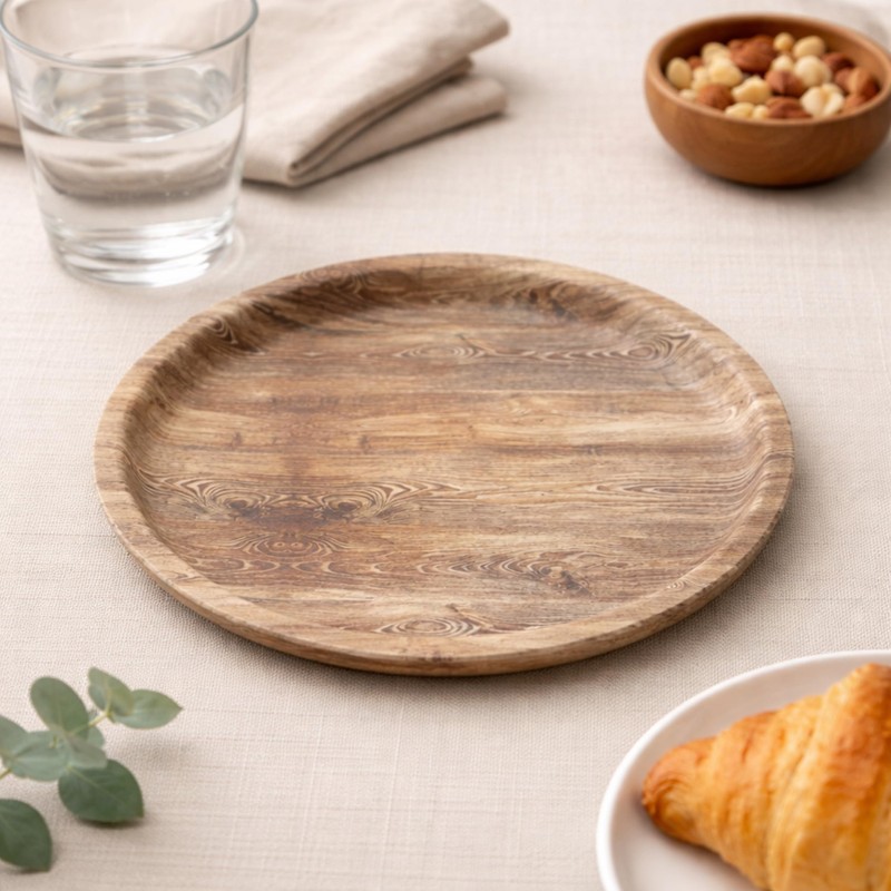 PARENCE. Vassoio Rotondo Design Effetto Legno 24 x 2 cm