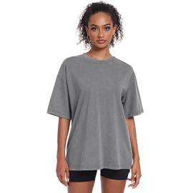 Womens Vintage Oversized T Shirts Acid Washed Baggy Cotton Tee Casual Workout Boyfriend Short Sleeve Tops(Coffee/Grey/Black M)