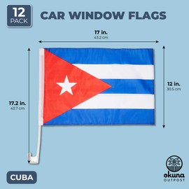 Okuna Outpost Cuba Car Flags with Window Mount Clip (12 x 17 Inches, 12 Pack)