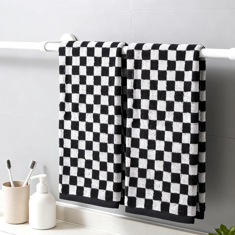 Sucrain 2 Pcs Checkered Hand Towels Black and White Bath