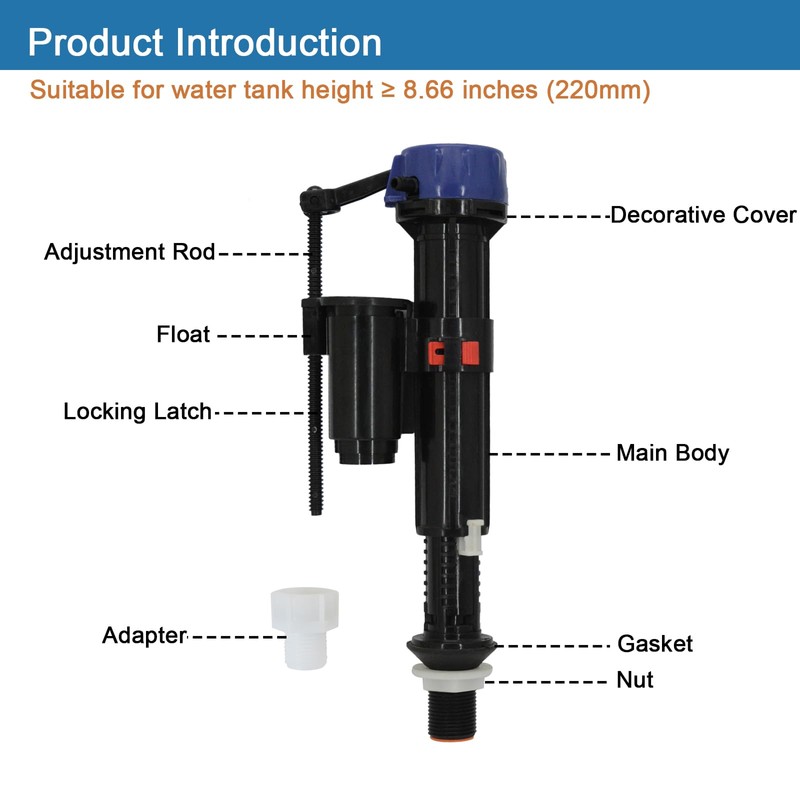 Lychee Light Fill Valve Replacement for Toilet Tanks, Toilet Inlet