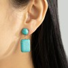 Turquoise Drop Clip-On Earrings, Gold-Tone, Rectangle Stone, 1.5 cm Width