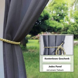 Comlax Outdoor Curtain Weatherproof, Grey Curtains Balcony with Eyelet Top Bottom, Waterproof, Windproof, Privacy Screen and Sun Protection for Porch, Gazebos, Pergola, Gardens, Pack of 1
