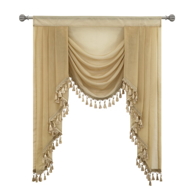 OYRING Beige Waterfall Sheer Window Curtain Valance for Living Room