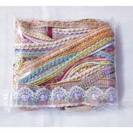 Vintage Fabrics Crafts Antique Vintage Sari Trim Lace Pastel Lot Assorted Gift Wrapping Ribbon for Bows 20 Pieces Total 20 Yards (1 Yard Each) Zari Art Craft Scrapbook Borders India Journal DS355