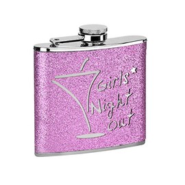6oz Hip Flask Stainless Steel Leather Effect Excellent Quality Prime Homewares® (Pink Glitter Girls Night Out)