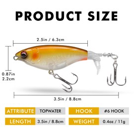 TRUSCEND Floating Fishing Lures with BKK Hooks, Whopper Plopper for Freshwater or Saltwater, Top Water Lure for Bass Catfish Pike, Fishing Wobble Surface Bass Bait Teasers Fishing Gifts for Men