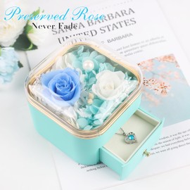 Beferr Gifts for Women Mom Birthday Gifts Preserved Real Rose with Necklace Eternal Roses Forever Flowers Mothers Day Rose Gifts for Mom from Daughter Wife Sister Grandma Blue