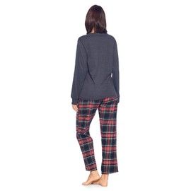 Ashford & Brooks Women’s Pajama Set | Cotton Knit Top & Flannel Pants Sleepwear PJs, Black Stewart Plaid, Med