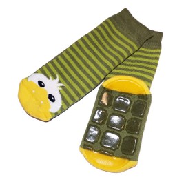 Weri Spezials Children's Cotton Stopper Socks Non-Slip Non-Slip ABS Baby Socks for Girls and Boys with Duck Motif, Green