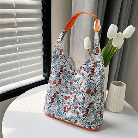 CCAIPU Canvas Shoulder Bag for Women, Floral Tote Handbag Cloth Bag for Beach Travel Shopping (Multicolor-A)