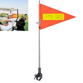 JoyHuaTrade Golf Cart Flags with Pole and Mount, 8.3 x 11.8 Inch Reflective Telescopic Triangle Orange High Visibility Safety Flag for Wheelchairs, Golf Cart Accessories