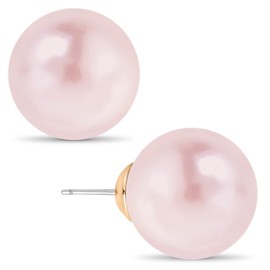 Pink Pearl Earrings for Women, Pink Stud Earrings for Women, Light Pink Earrings for Women, 14mm Faux Pearls, Large Pearl Earrings for Women, Big Pearl Earrings for Women, Statement Large Pearl Studs