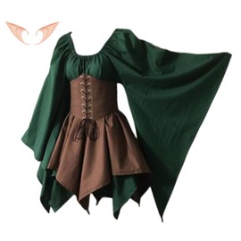 QiaoPkeb Elf Costume for Women Christmas Costume for Women Set Christmas Buddy the Elf Dress Outfit(Green/Brown,XL)