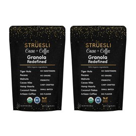 Struesli Cacao + Coffee Organic Granola, Grain & Gluten Free, Healthy Snacks with Cacao, Coffee, Tiger Nuts, Pecans, Walnuts, Hemp Hearts & Coconut Flakes, Plant Based, Keto & Paleo, 9 Oz, 2 Pack