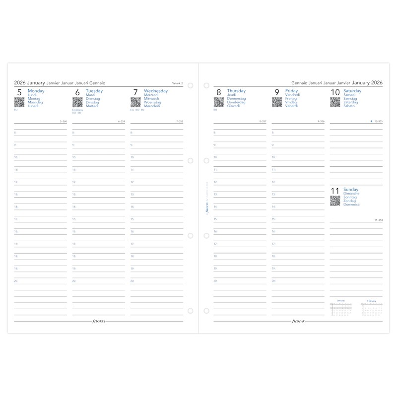 Filofax A4 week on two pages 5 language appointments 2026