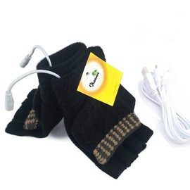 Women's & Men's USB Heated Gloves Mitten Winter Hands Warm Laptop Gloves, Knitting Hands Full & Half Heated Fingerless Heating Warmer Washable Design (Black)