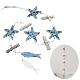 Maritime Wooden Hanging Decoration - Starfish & Shell Window Pendant in Light Blue/White for Bathroom, Garden & Spring Decoration