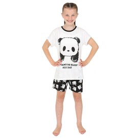 the pyjamafactory Girls I want to Sleep all Day Panda SHORT Pyjamas Black and White Pj 7-16 Years (15-16 Years)
