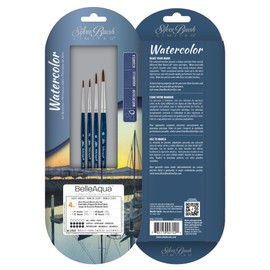 Silver Brush Limited BA-2702S BelleAqua Ideal Round Watercolor Brush Set, 4pc Professional Premium Soft Synthetic Red Sable Round Paint Brush Set, Sizes 1, 2, 6, and 8 Round Artist Brushes