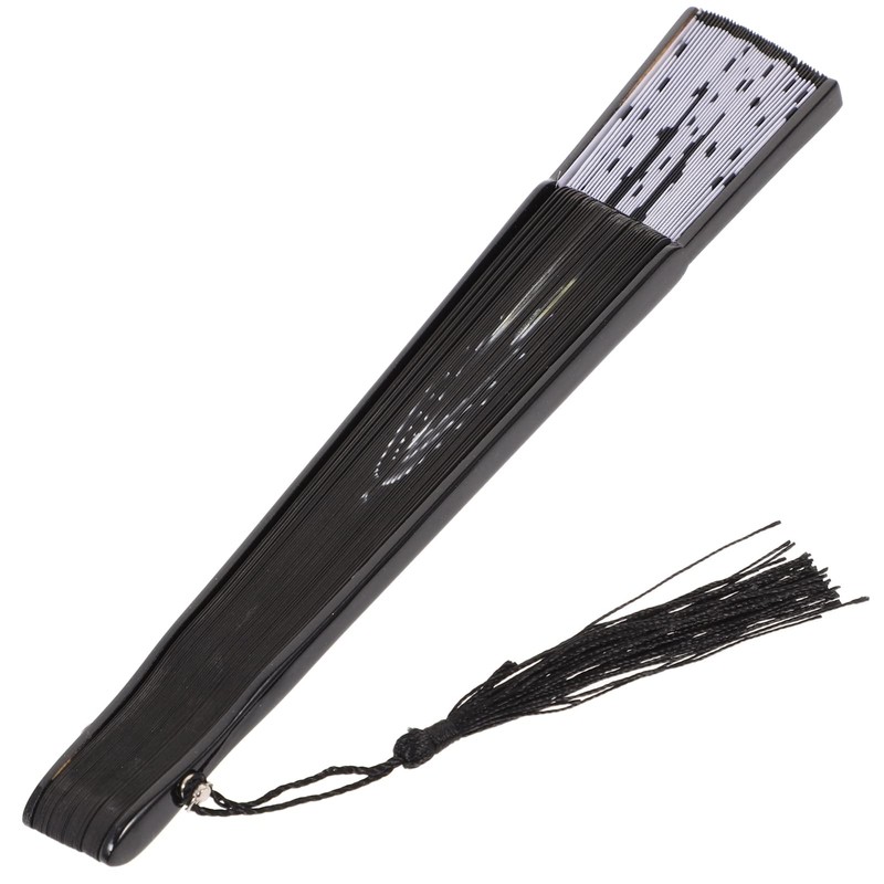 Black Cat Folding Fan - Cartoon Cat Handheld Bamboo Silk