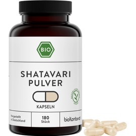 Shatavari Organic Capsules, 180 Capsules, 1500 mg per Daily Dose, Vegan and No Additives, Made in Germany and Laboratory Tested, BioKontor