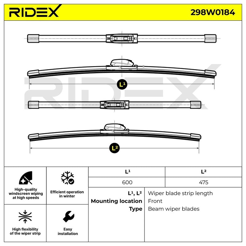 RIDEX Windscreen Wiper Set with Spoiler Front Wiper Blade Design: