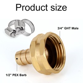 BOXOB 2 Stück Messing PEX 1/2" auf 3/4" GHT Drehbare Gartenschlauchkupplung Innengewinde, Schwerlast Dichtes Anschlussstück mit 2 Klemmen für Reparatur & Verbindung