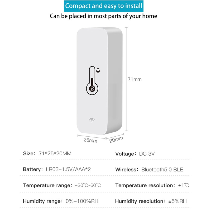 Bluetooth Thermometer Hygrometer Wireless Temperature Sensor Humidity Sensor with Notification