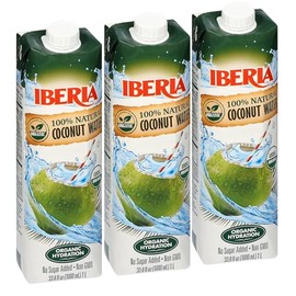 Iberia 100% Pure Organic Coconut Water, 1 Liter , 33.8 Fl Oz (Pack of 3)