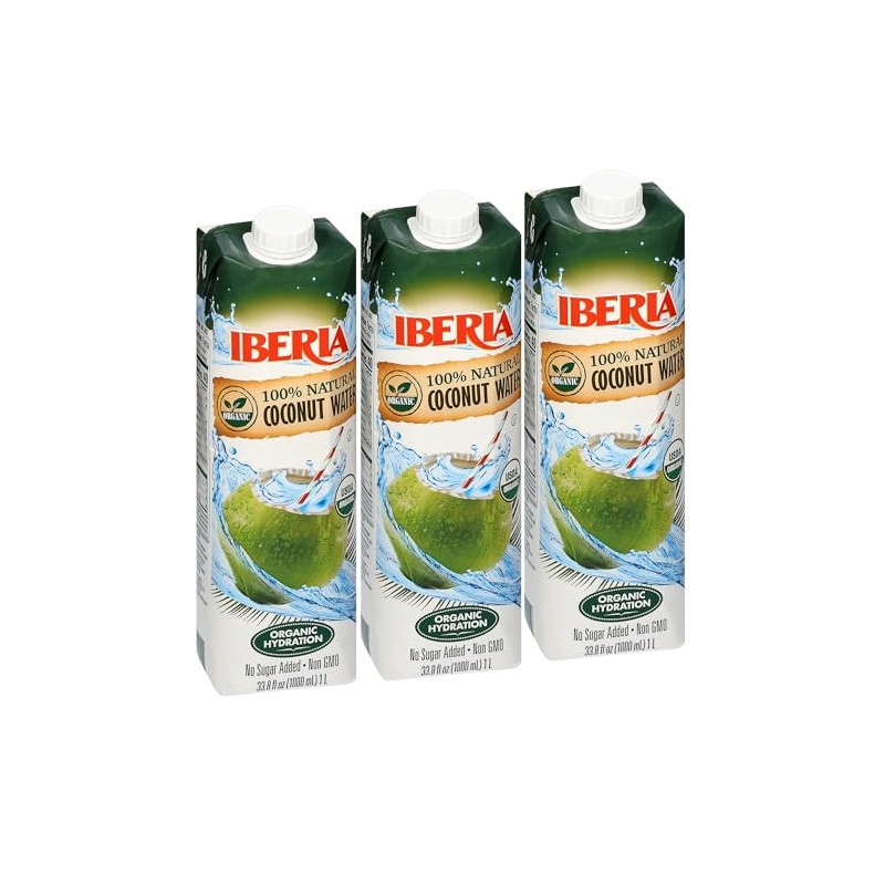 Iberia 100% Pure Organic Coconut Water, 1 Liter , 33.8