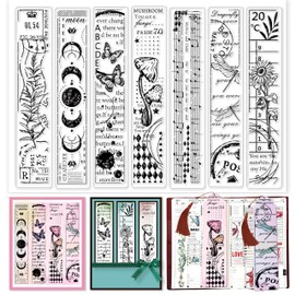 GLOBLELAND Vintage Scrapbooking Bookmarks Clear Stamp Flower Butterfly Dragonfly Phase Sunflower Mushroom Musical Note Silicone Transparent Seal Stamp for Card Making Scrapbooking Album Crafting Decor