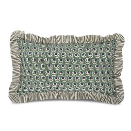 Ridhi Peacock Blue 100% Cotton Block Print Ruffle Bed Sham Cover 20''×36'' Boho Floral Pillowcase, Cottagecore Bedding, Soft Decorative Cushion Cover for Bedroom Décor Thanksgiving Christmas