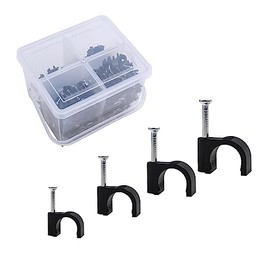 Clip de Cable 400 Piezas de Clips de Cable de Plástico Premium - Gestión de Cables RG6, RG59, CAT5, CAT6, RJ45-4 Tamaños (6/7/8/10 mm) - Negro