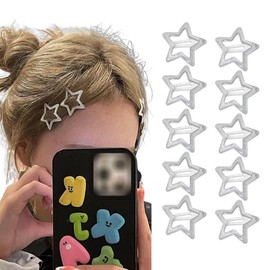 Star Hair Clips Silver Y2K Snap Clips for Women Girls 10 Pieces Egirl 2000s Hair Accessories Geometric Metal Hair Clip Jelly Star Shaped Barrettes Hairpin for Cool Girl