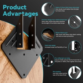 10 PCS Heavy Duty Black Hurricane Ties for Rafters,13 Gauge Roofing Hurricane Straps Thickness 2.2mm Fit 2x4,2x6,Hurricane Truss Hangers,Rafter Brackets,Hurricane Brackets,Joist Hanger,Hurricane Clips