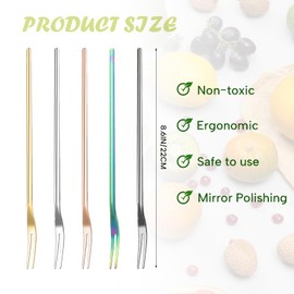 5 Pack Pickle Fork Tool Set for Fruit Appetizers, 2 Prong Olive Fork with Long Handle, Multicolor Pickle Grabber Tool, Stainless Steel Dessert Forks