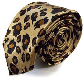 New Mens Satin Narrow Skinny Slim Pattern Tartan Stripe NeckTie Ties (Leopard)