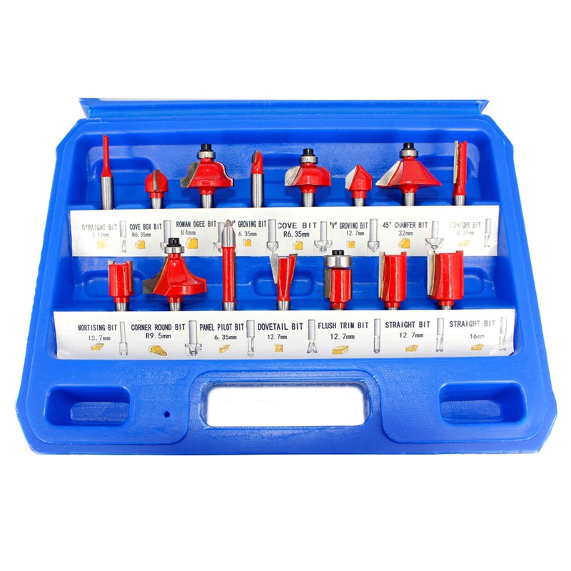 15Pcs Router Bit Set 1/4in Shank Carbide Trimmer Engraving Machine