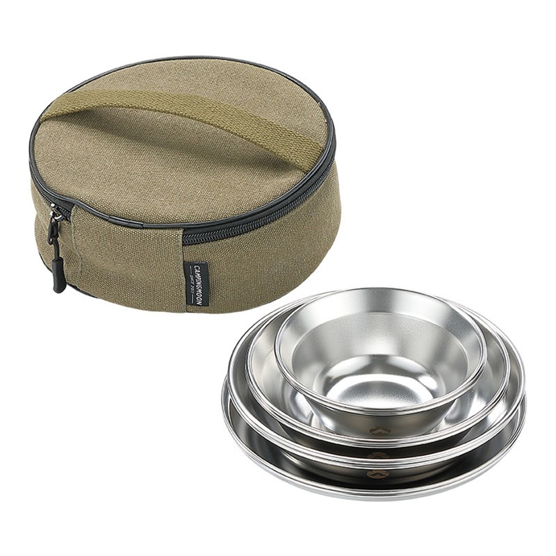 8pcs Stainless Steel Plates and Bowls Set Camping Dinner Dish