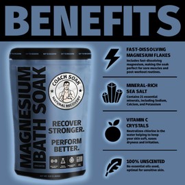 Coach Soak: Recovery Bath Soak - Absorbs Faster Than Epsom Salt Bath Soak for Pain – Rejuvenating Post Workout Magnesium Flakes -21 Minerals, Essential Oils & Bath Salts (Unscented)