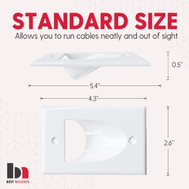 BestMounts - Inner Nose Behind Wall Cable Management TV Cord Hider for Wall Mounted TV - Single Gang Low Voltage Recessed Wall Plates Cable Pass Through for Wires, HDTV, HDMI (3 Pack, White)