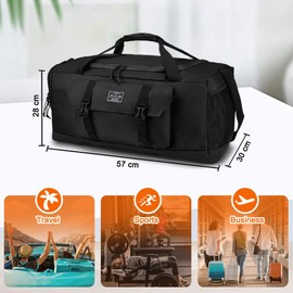WOTWO 55L Gym Yoga Duffel Bag, Large Capacity Sports Travel Bag with Pockets & Shoe Compartment for Women & Men, Weekender Overnight Bag with Adjustable Shoulder Straps