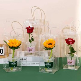 Transparent PVC Champagne Wine Chilling Bag & Bouquet Gift Bag (35cm) Waterproof Chilling Bag (12x12x35cm) 10ea