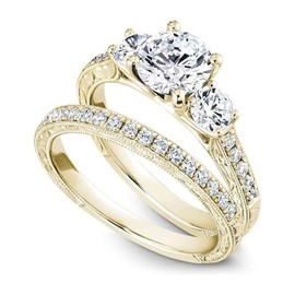 Moissanite Wedding Rings Set For Women,925 Sterling Silver Moissanite Bridal Set for Women, Total 3ct 1CT Center Moissanite Ring Set For Women, D Color VVS1 Engagement Sets for Women (Gold, 10)