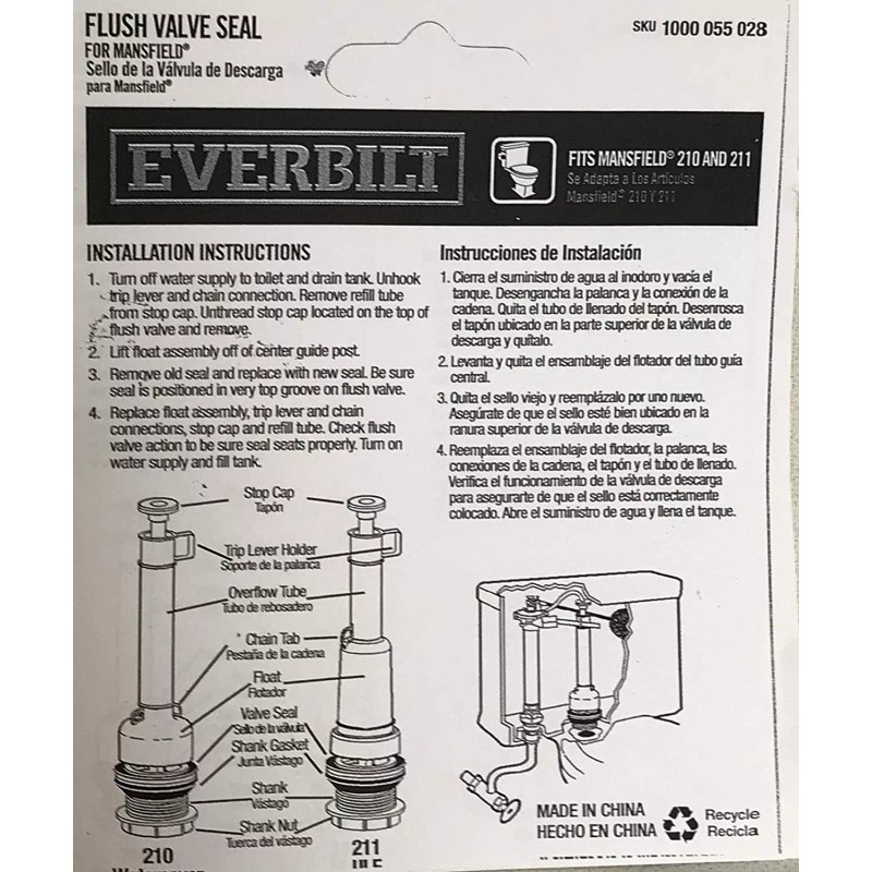 NuFlush Mansfield 2 Piece Toilet Replacement Flush Valve w/ 2