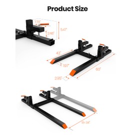 60" 4000lbs Clamp on Pallet Forks Heavy Duty Tractor Forks with Adjustable Stabilizer Bar Tractor Bucket Forks for Tractor Attachments, Skid Steer, Loader Bucket