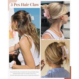 HAIMEIKANG Cute Flower Hair Claw Clips - 3 Pieces Summer Hair Clips for Women,Non-Slip Strong Hold Claw Clips for Thick/Thin Hair