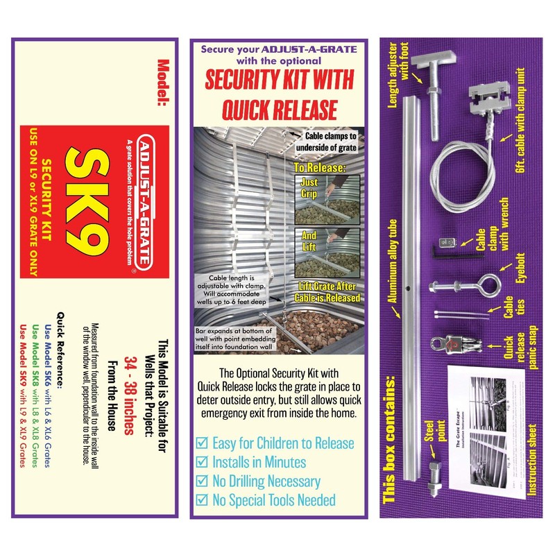 Adjust-A-Grate Security Kit - Model SK9 -for Window Wells with