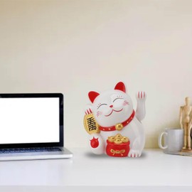 Gato de la Suerte, 5.5 Pulgadas Gato de la Suerte con Brazo, Funciona con Bateria Gato de la Suerte Decoracion Simbolo de Fortuna Dinero y Buena Suerte Fengshui Gato de la Suerte (MLY11020-1 Blanco)
